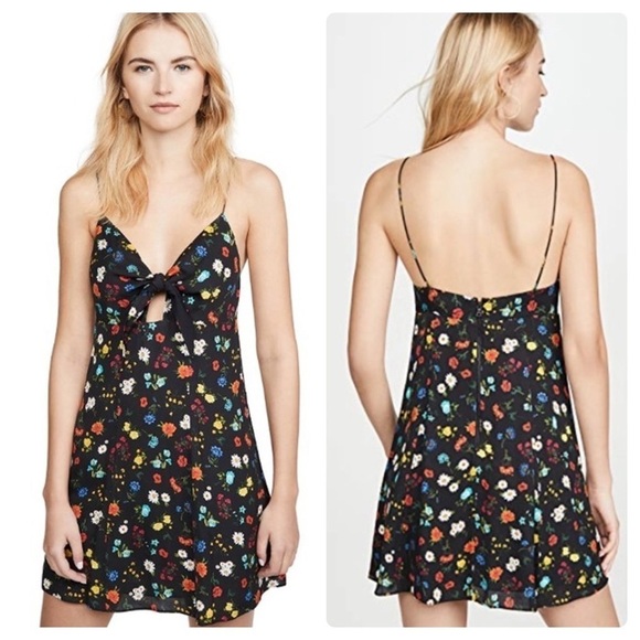 New! Alice + Olivia Roe Tie Front Floral Flare Mini Dress 🥀 size 0 & size 8 - Picture 1 of 16